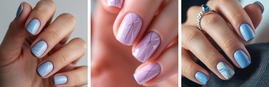 Pastel manicure with glitter